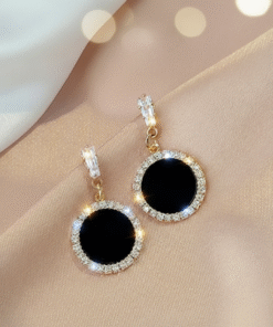 Black Stone Crystal Accent Earrings