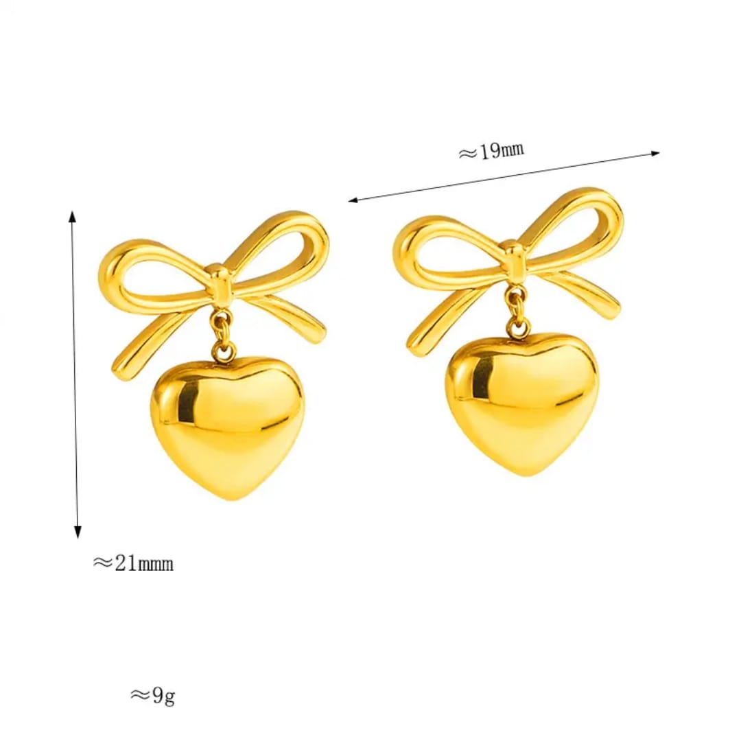 Golden Bow with Heart Earrings - Image 4