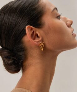 Golden Bow with Heart Earrings