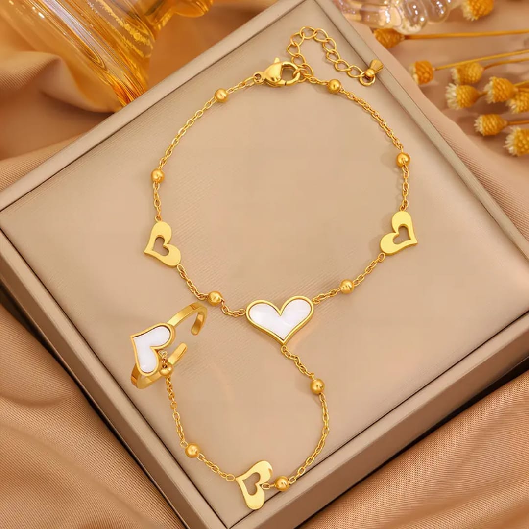 Golden Heart Chain Hand Bracelet - Image 2