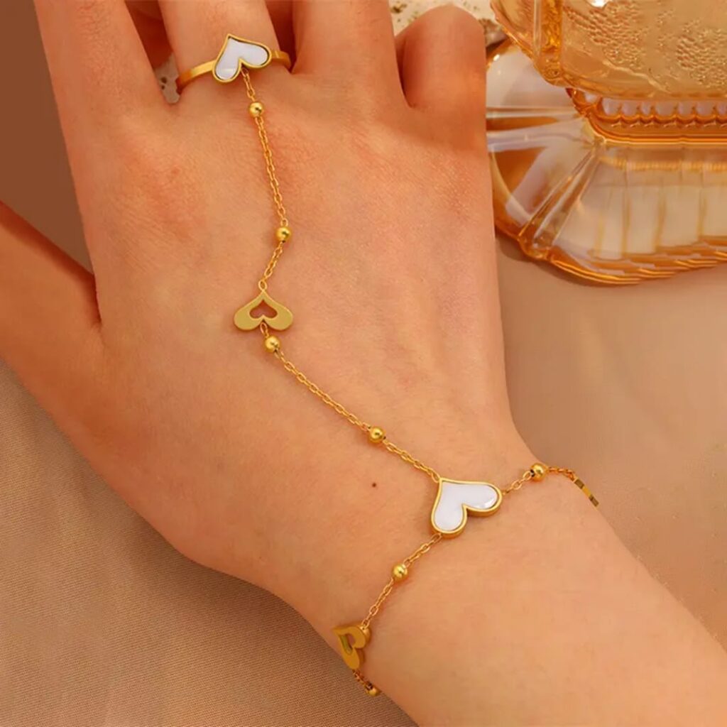 Golden Heart Chain Hand Bracelet