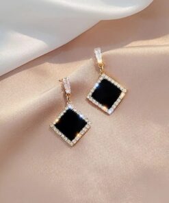 Black Stone Crystal Elegance Earrings