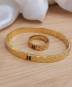Golden Signature Bracelet & Ring Set (Gucci-Inspired)